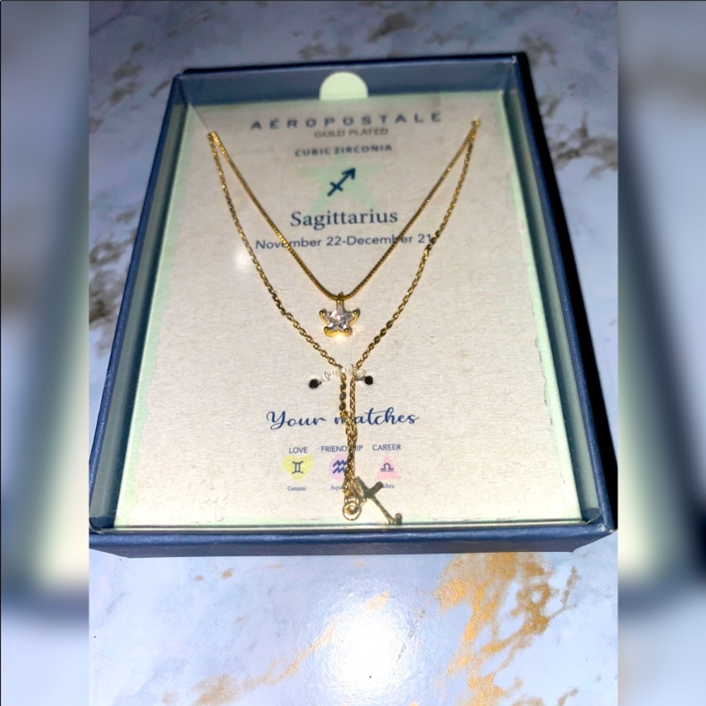 Aeropostale Gold Plated Cubic Zirconia Necklace